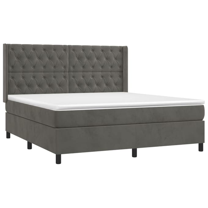 vidaXL - Boxspring - met - matras - fluweel - donkergrijs - 160x200 - cm