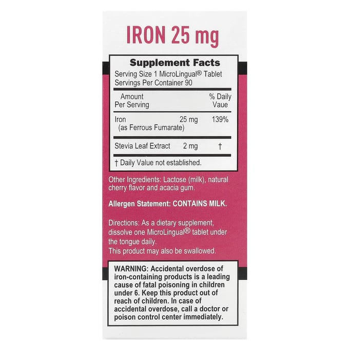 Alleen Vrouwen, IJzer, 25 mg, Microlingual® Direct Oplosbare Tabletten, 90 Tabletten