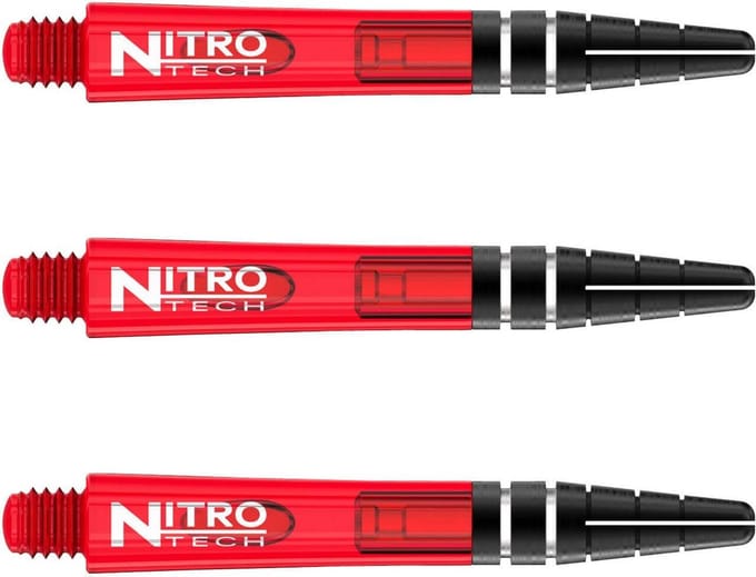 RED DRAGON - Nitrotech Rood Korte Dartschachten - 3 sets per pakket (9 stengels in totaal)