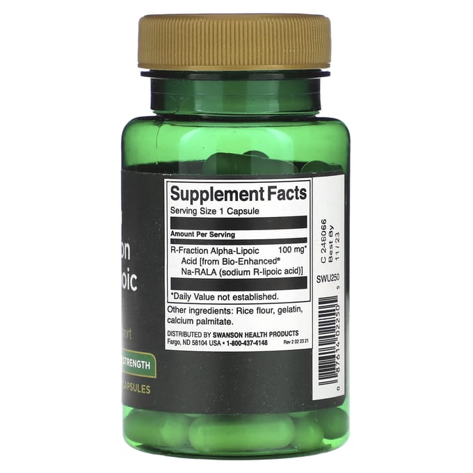R-Fractie Alfa-liponzuur, Dubbele Sterkte, 100 mg, 60 capsules