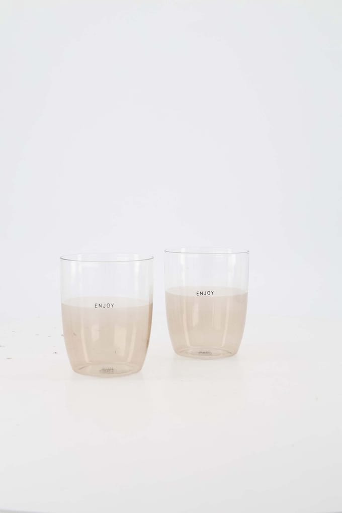 Zusss Set Van 2 Drinkglazen Enjoy - Verjaardag - Cadeau Dames - Glas - Sand - Ø8x10cm