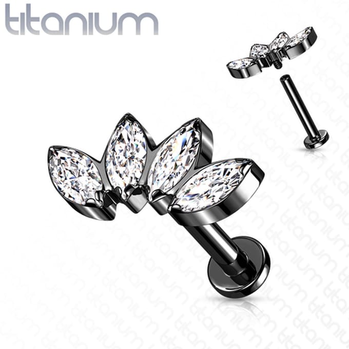 Piercing titanium 4 marquise intern schroefdraad 1.2x6 - zwart - LMPiercings