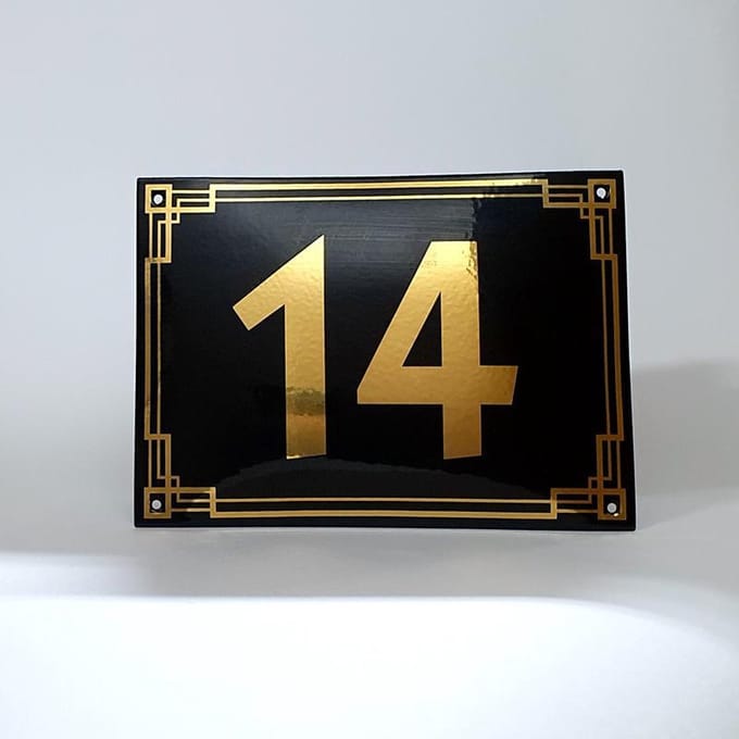 Art deco | jaren ’30 | luxe emaille huisnummer - 14
