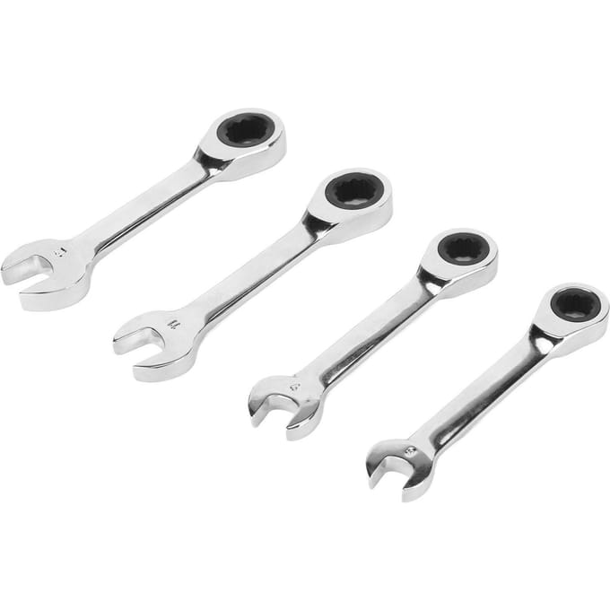 Jeu de 4 clés à cliquet courtes 72 dents 8 mm, 9 mm, 11 mm, 12 mm, professionnelles pour réparation white