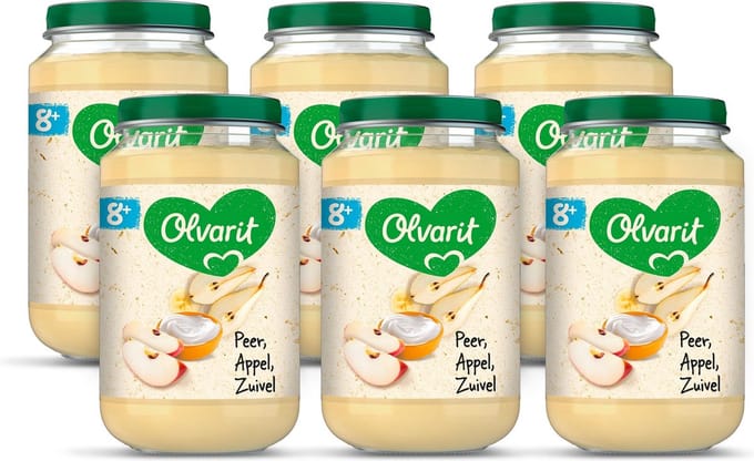 Olvarit Fruithapje 8+ Maanden – Peer Appel Zuivel – 6 x 200g