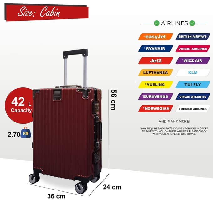 Robuuste harde cabinekoffer 36 x 24 x 56 cm bagage voor Easyjet, Ryanair, Wizzair