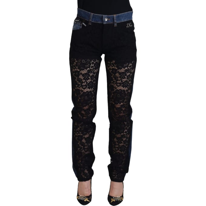 Lace Panel Denim Jeans Modelpan74208