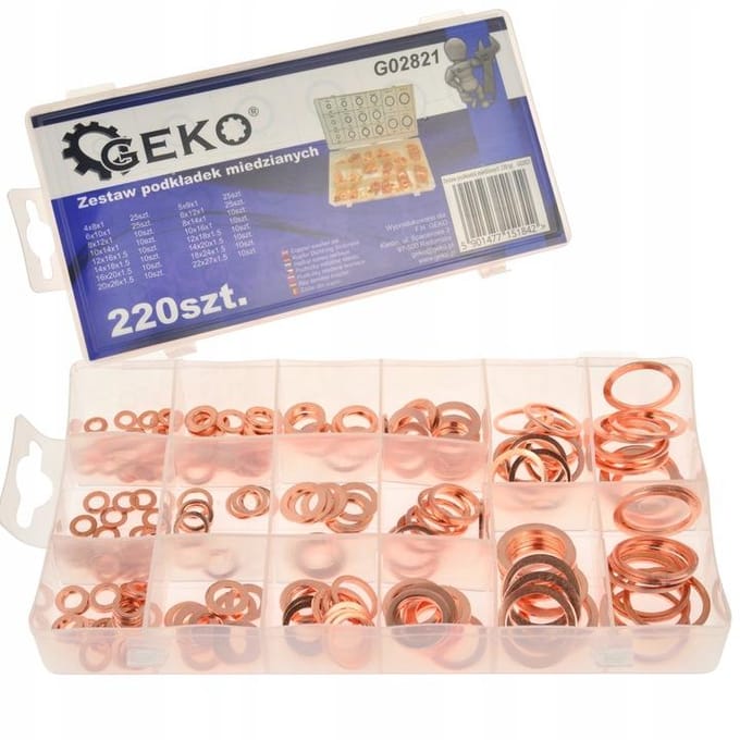 GEKO Koperen ringenset - 220 stuks - Corrosiebestendig - Elektrisch geleidend - Diverse maten