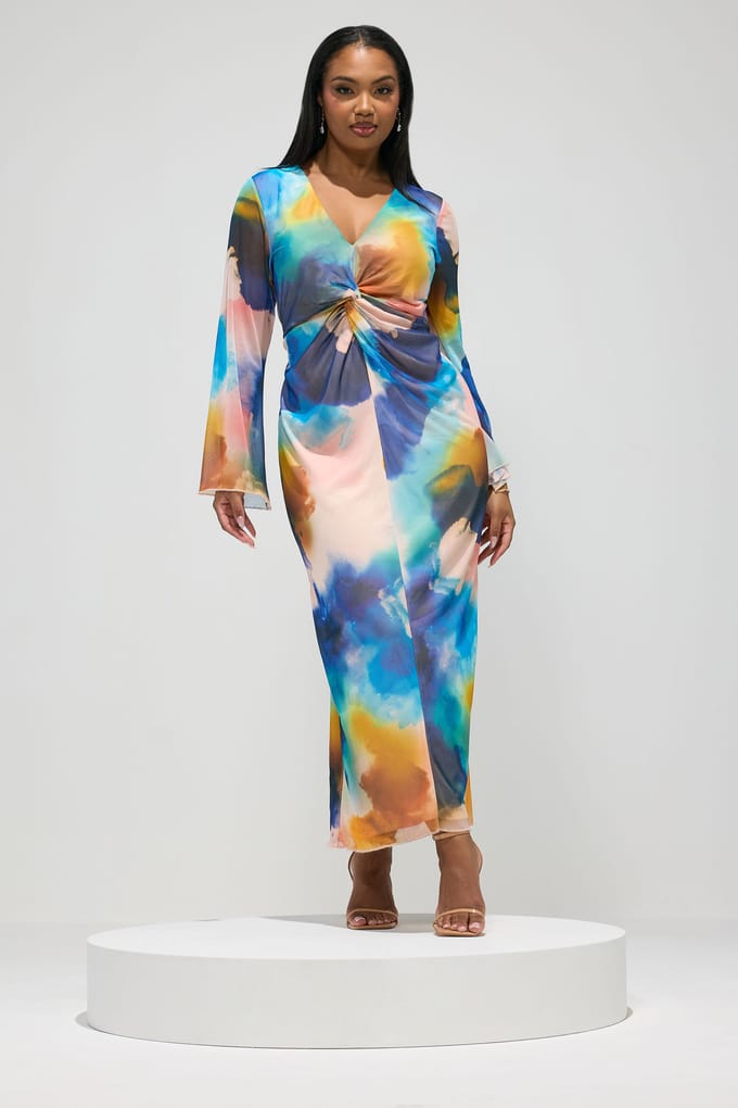 Yours London Witte Mesh Maxijurk Met Wazige Bloemenprint Size 42