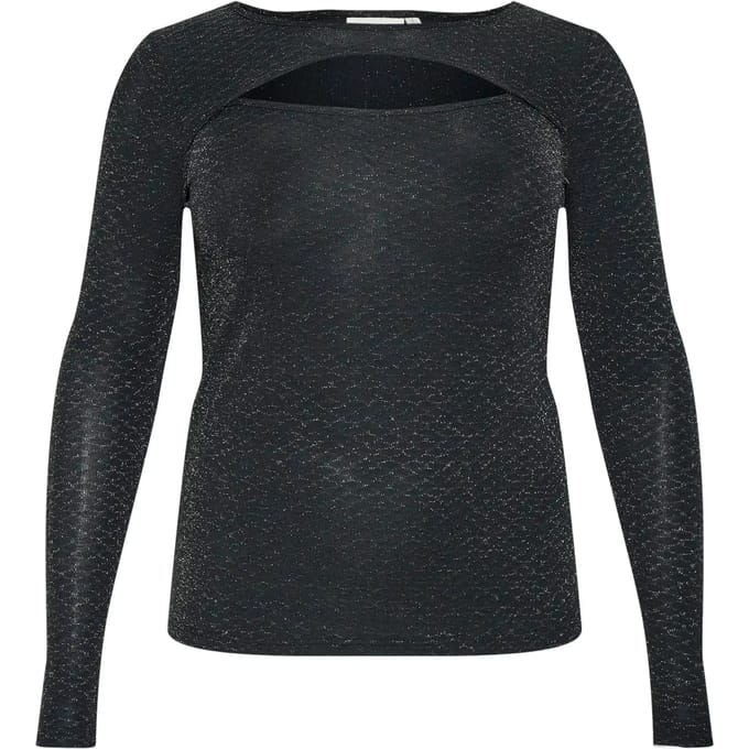 Kaffe Curve KCellia LS Dames Blouse -Black Glitter Jersey