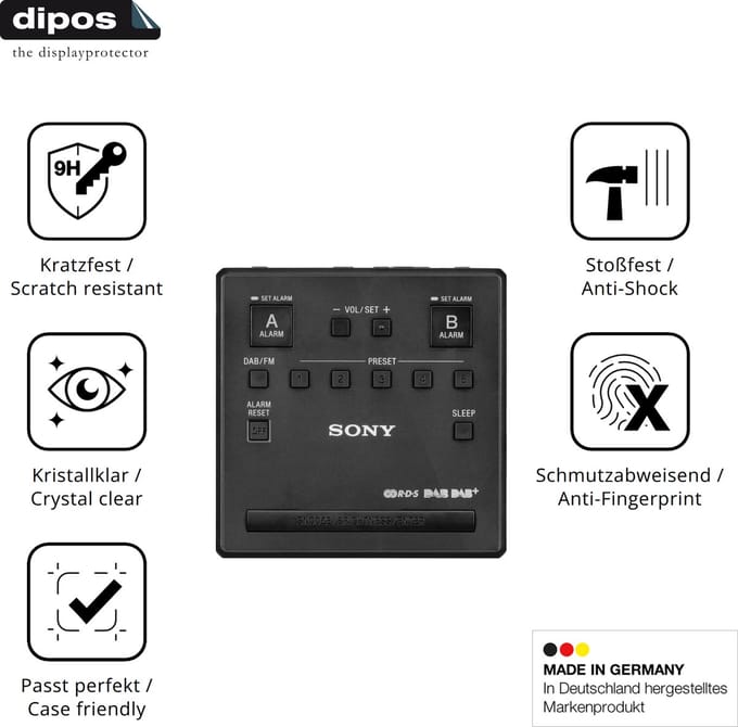 dipos – 2x Pantserfolie geschikt voor Sony XDR-C1DBP | 9H Screenprotector
