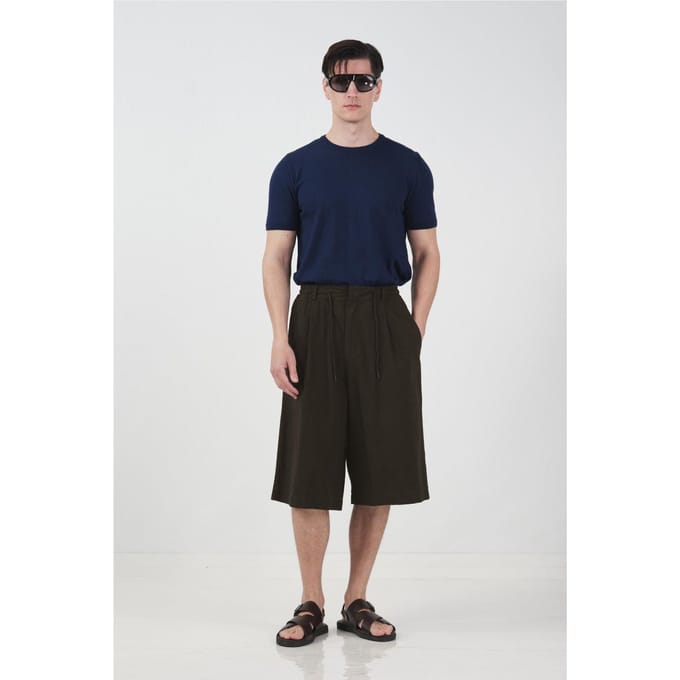 Mid Waist Brede Pijpen Capri Shorts met Touwsluiting