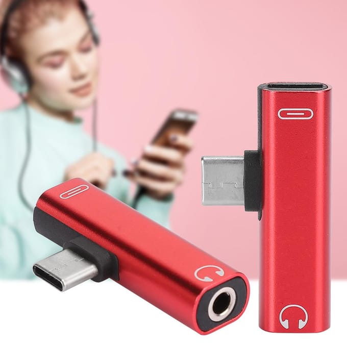 2 stuks 2 in 1 TypeC naar 3.5mm Assist o Kabel Draad Oplader Headset Distributeur Adapter(rood ) zilver