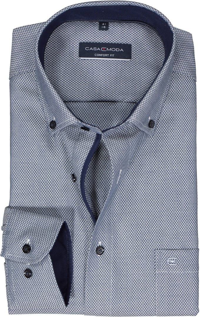 CASA MODA comfort fit overhemd - dobby - blauw - Strijkvrij - Boordmaat: 45
