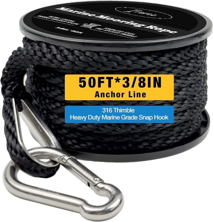 Dubbel Gevlochten Nylon Boot Anker Touw 50FT - Weerbestendig en Multifunctioneel