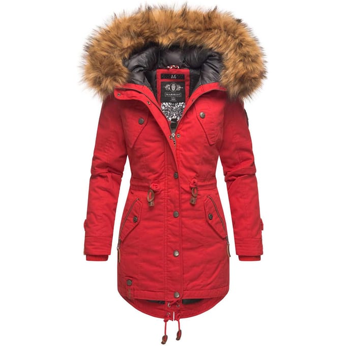 Marikoo dames winterjas met afneembare imitatiebontkraag & taillekoord