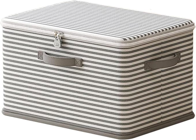 Dekbed Opbergzak - Beddengoed Organizer - Ruimtebesparende Opslag - Afsluitbare Sluiting - 32x18x1.5 cm - Gestreepte Grijs