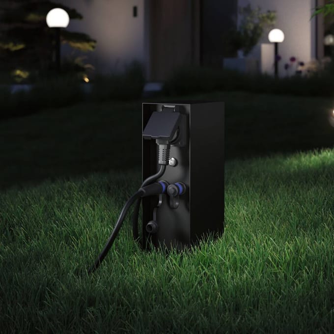 Plug & Shine Contactdooszuil Rio met transformatoren Schemerings-sensor IP44 Antraciet