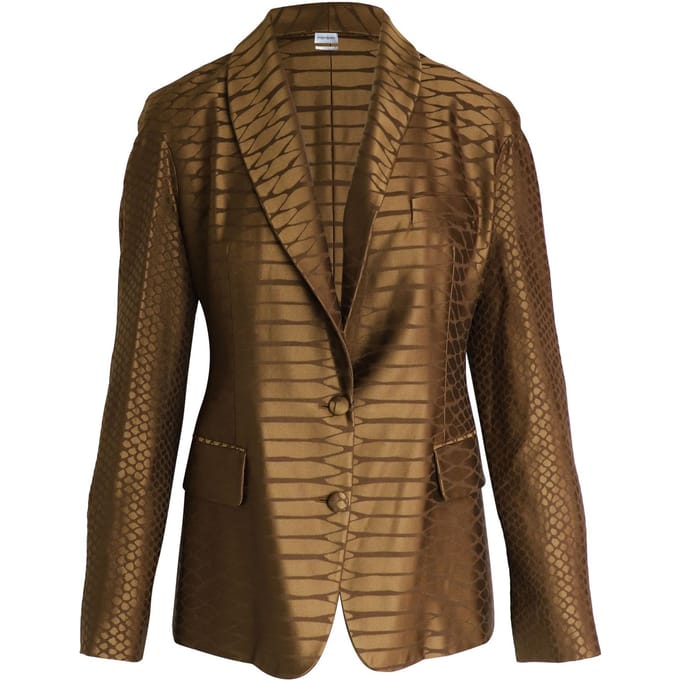 Saint Laurent Textured Valedrop Schouder Blazer in Bruine Wollen Zijde