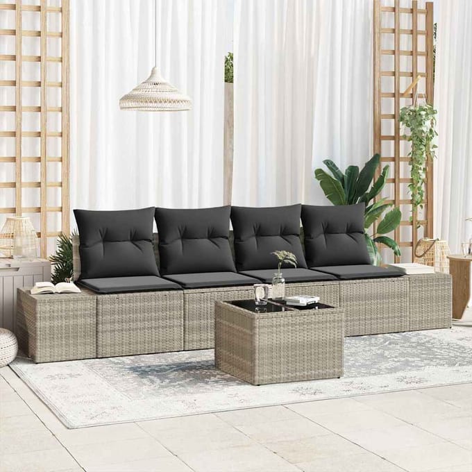 vidaXL Bankstel 5 st Lichtgrijs poly rattan