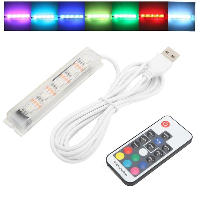 Micro Aquarium Lamp USB-voeding Afstandsbediening Kleurrijke Vissenkom LED Lamp voor Landschap Witte Draad white