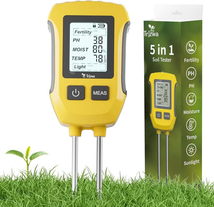 5-in-1 Bodemtester voor Vruchtbaarheid, Vocht, PH, Temperatuur en Lichtintensiteit