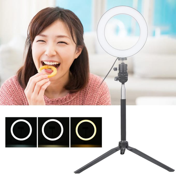 6 Inch USB Foto Selfie Ringlamp LED Vullicht Bureaulamp Statief Selfie Stick white