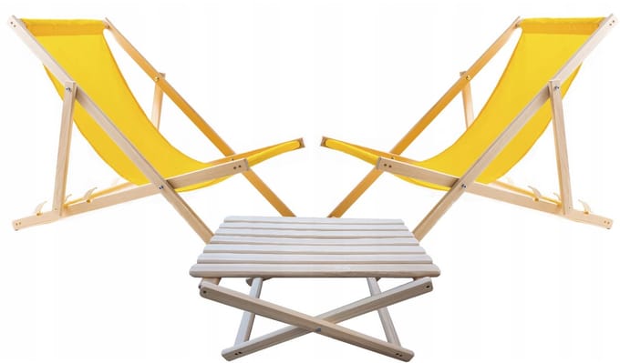 Set van 2 strandstoelen met houten tafel - Geel