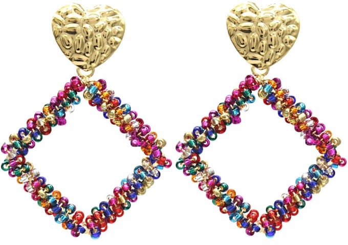 Oorbellen - Hart met Glaskralen - RVS - 5 cm - Multicolor – valentijn – cadeau