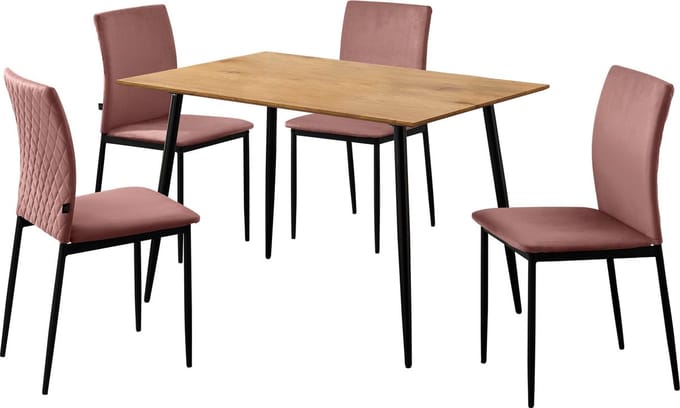 Eetset - 120 cm - Eiken/Zwart - Roze Fluweel