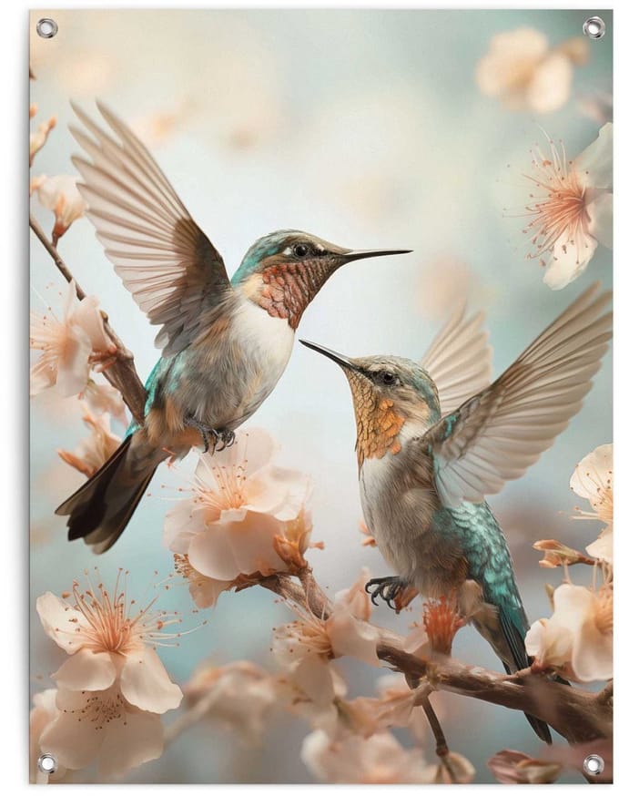 Tuinposter Lente Kolibries - 80 x 60 - Canvas - REINDERS