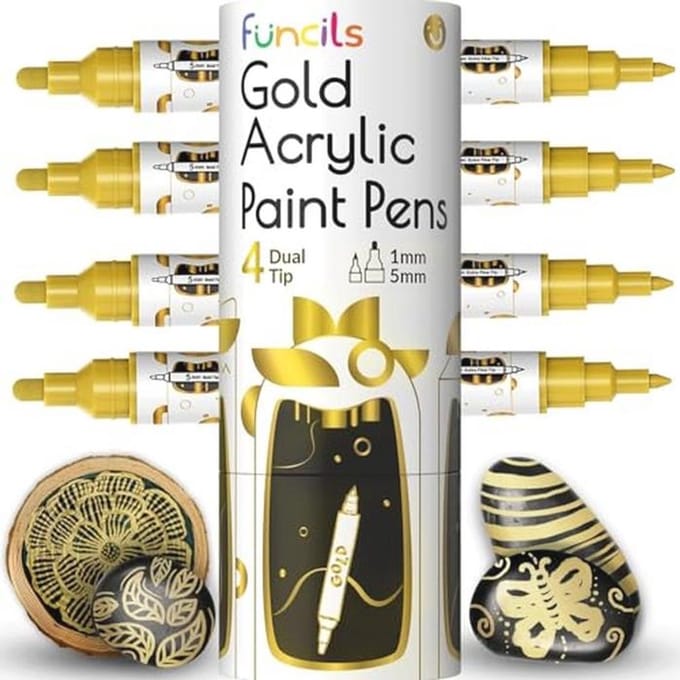 Gouden acrylverfpennen met dubbele punt voor creatieve projecten