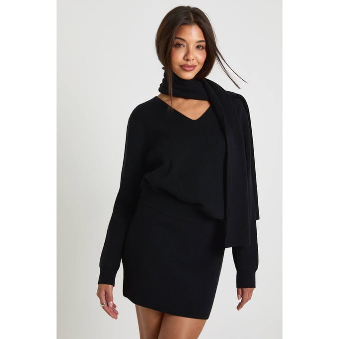 boohoo Dames Chunky Rib Gebreide Mini Rok | Black | Maat: Small