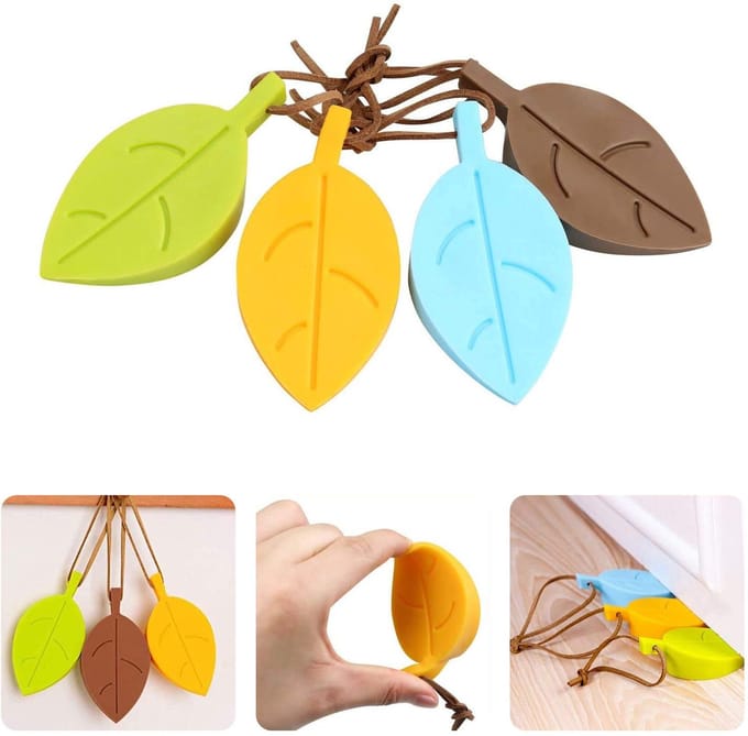 Deurstopper, 4 stuks bladeren stijl cartoon flexibele wig raam/deurstops met lanyard voor thuiskantoor tuin