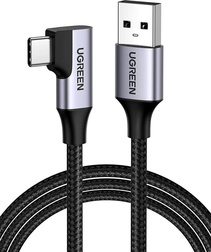 Ugreen - US385 - USB-A / USB-C 90º 5Gb/s 3A 1m haakse kabel - zwart