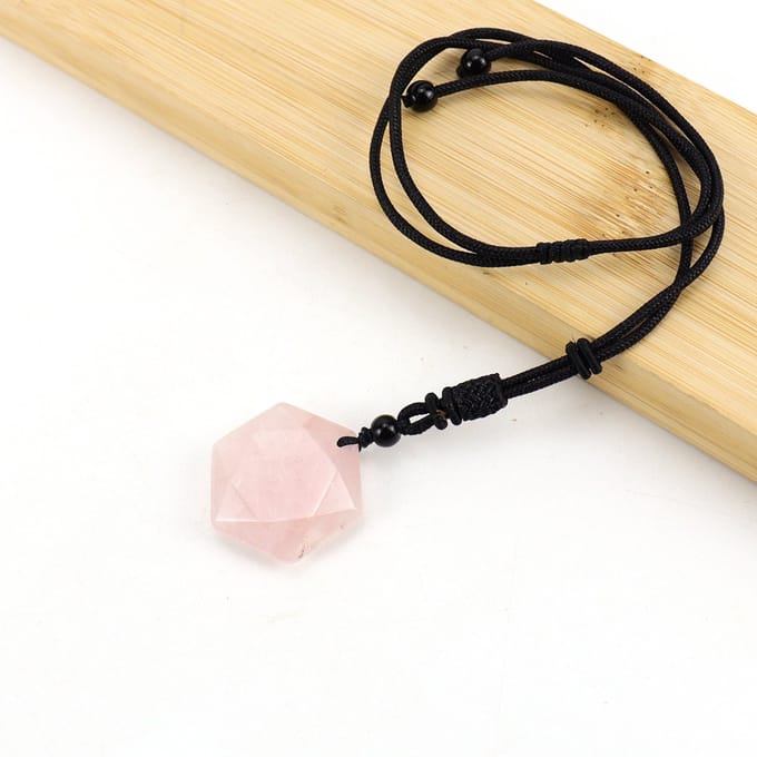 Bixorp Gems Rozenkwarts Hexagon Ketting - Edelstenen Hanger aan Verstelbaar Koord