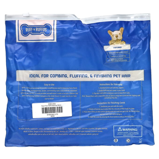 Ruff 'N Ruffus, kit de toilettage pour chats et chiens, bleu, 1 manche avec gel de silicone blue