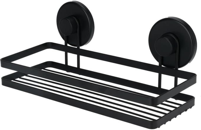 Bathroom Solutions Badkamer doucherek organiser - zwart - metaal - zuignappen - 25 x 10 x 9 cm