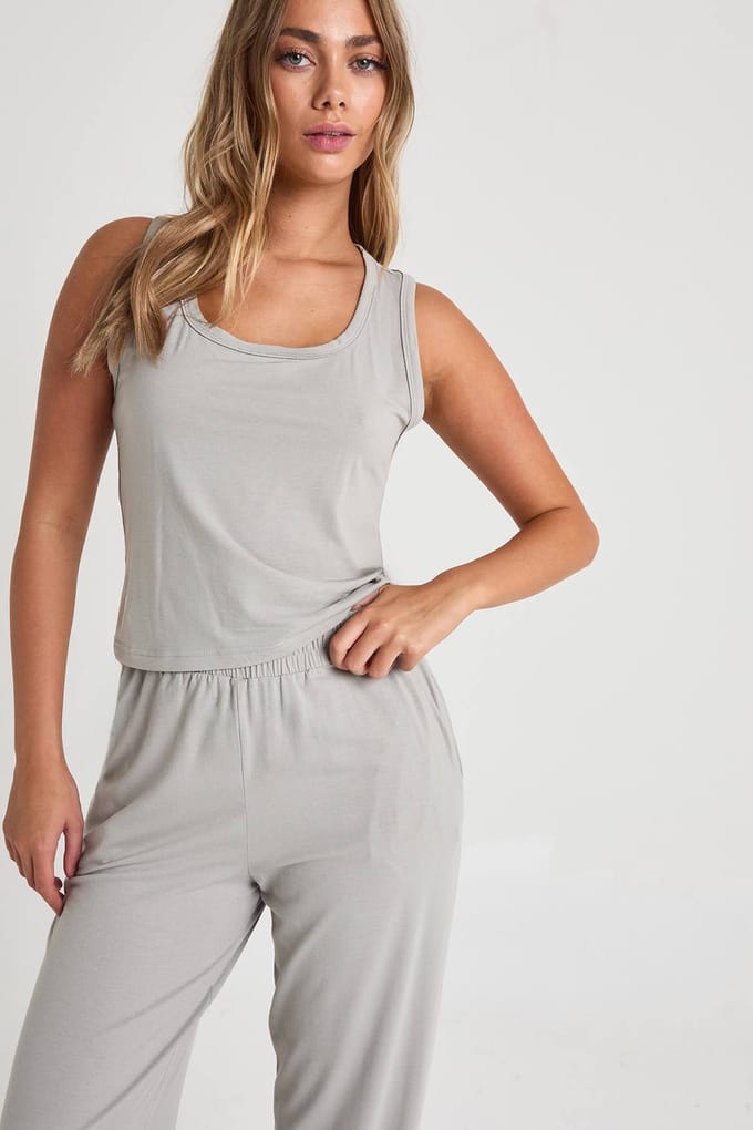 boohoo Dames Modal Hemd & Wijde Pijpen Broek Pyjama Set | Grey | Maat: 8