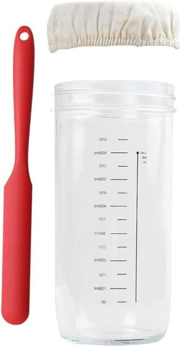 Zuurdesem Starter Pot - Broodbak Set - Zelf Brood Maken - Met Thermometer - Brede Opening - Transparant