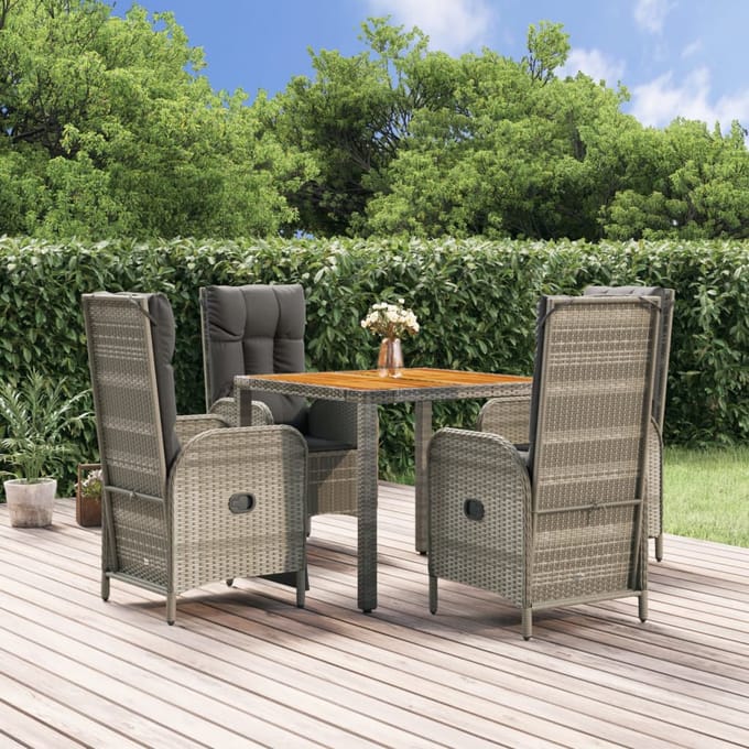 vidaXL - 5-delige - Tuinset - met - kussens - poly - rattan - grijs