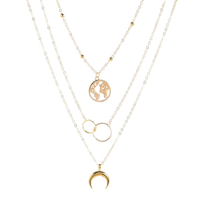 Jomide Ketting Retro Maan - Goudkleurig - 3 delig