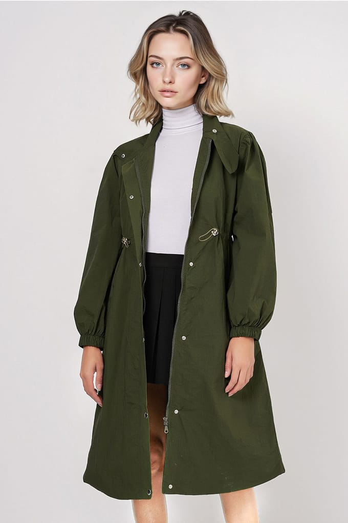 Lange Gevoerde Trenchcoat met Omgeslagen Kraag
