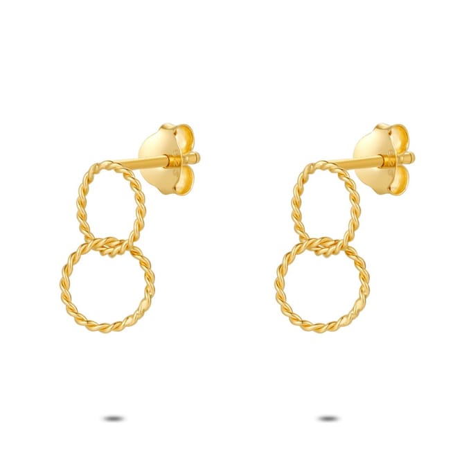 Twice As Nice Oorbellen in 18kt verguld zilver, 2 cirkeltjes