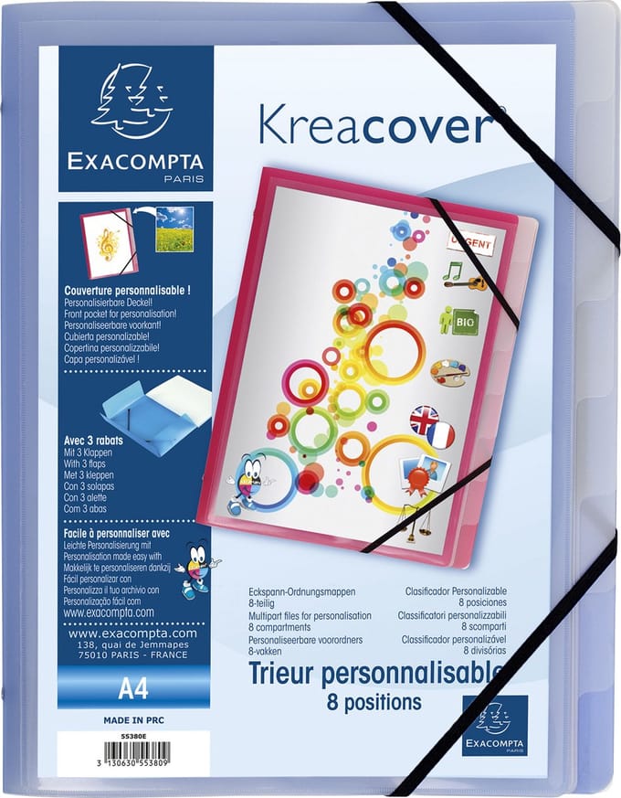 Exacompta 10x Kreacover Sorteermap PP met 3 kleppen - 8 Indelingen - Geassorteerd - 55380E