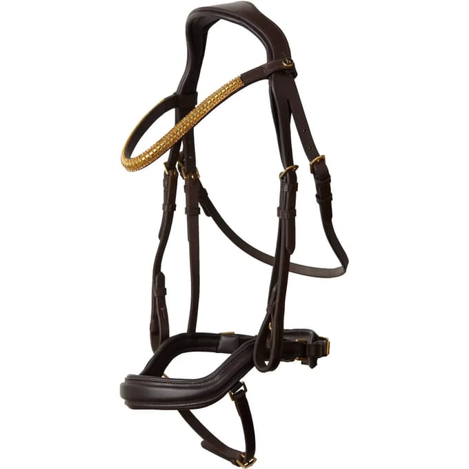 Horze Highbury Anatomisch Hoofdstel met kristallen frontriem, Dark Brown, Warmblut
