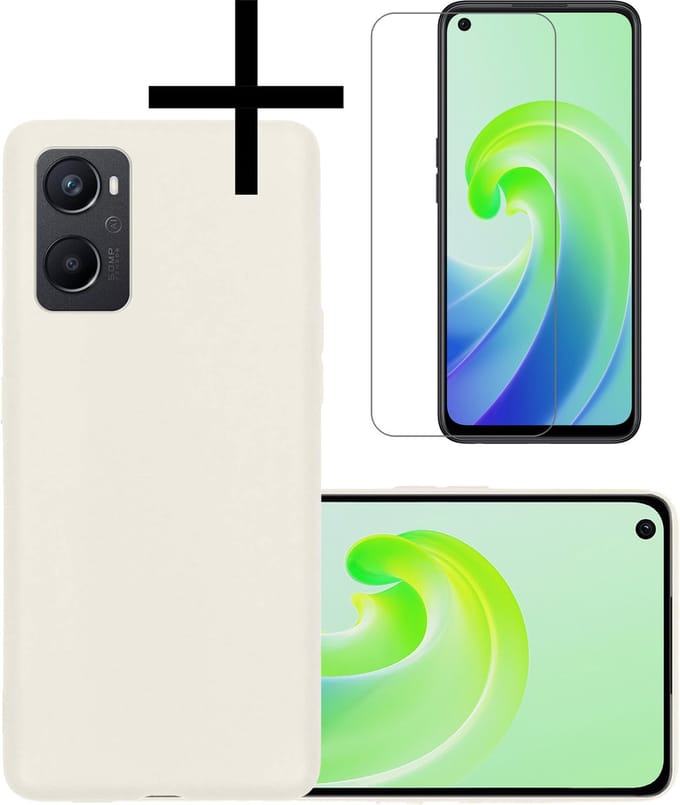 Hoesje - Met Screenprotector - Geschikt voor OPPO A76 - Sterk & Shockproof - Back Cover - Siliconen Case - Telefoon Hoes - Wit