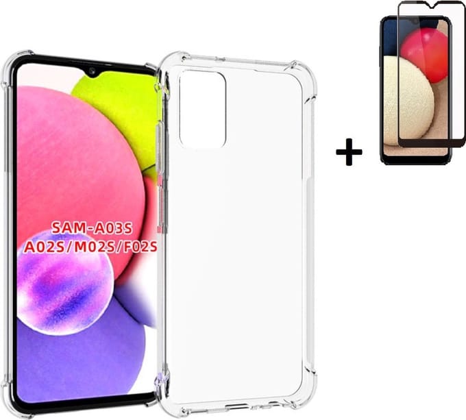 Geschikt voor Samsung Galaxy A03s Hoesje - A03s Screenprotector - A03s Hoes Transparant Shock Proof Case + Full Screenprotector