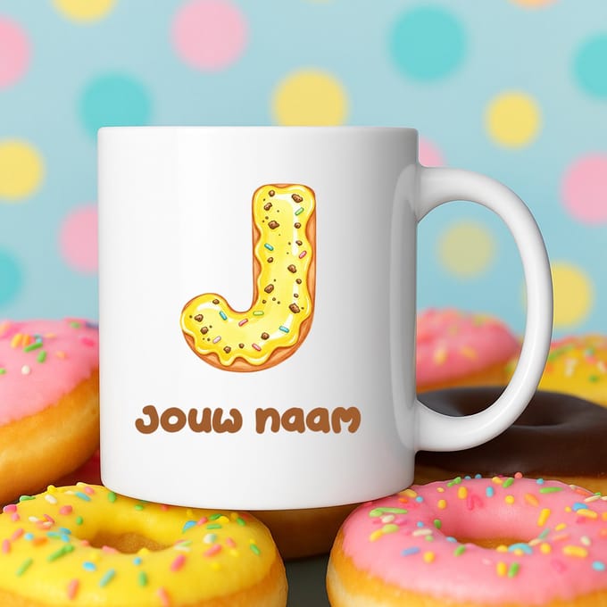 Mok - Donut letter J – Gepersonaliseerd met naam – Grappige Mokken
