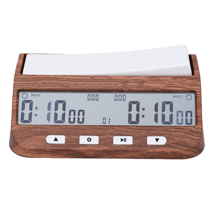 Schaakklok Multifunctioneel Houtnerf Design Draagbaar Professioneel Digitale Schaakklok Spel Timer gray